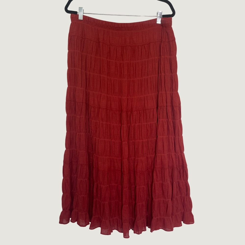 Max Studio Skirt Red Textured Tiered Gauze Boho Peasant Midi Sz XL